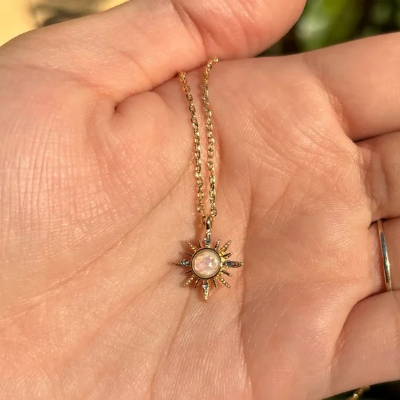 18K Gold Plated Dainty Pink Sun Necklace - Picture 5 of 8